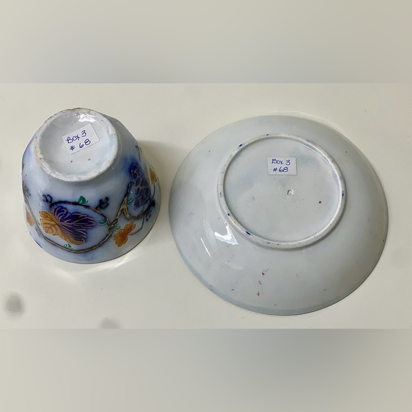 19th Century Vtg Gaudy Welsh Blackberry Pattern Handleless Teacup & Saucer Set - Picture 6 of 15